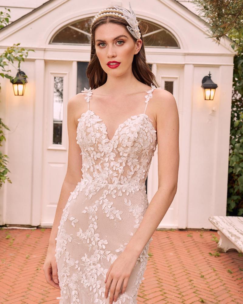 La22106 vintage lace wedding dress with spaghetti straps and mermaid silhouette3